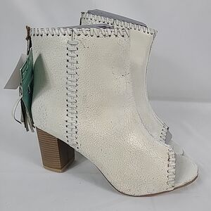 NEW Roper Womens White Leather Betsy Open Toe Ankle Boots Sz 8.5